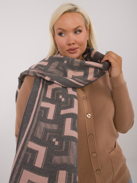 Hurt Szaro-brudnoróżowy szal damski z geometrycznym nadrukiem