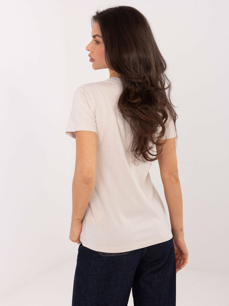 Jasnobeżowy bawełniany t-shirt z nadrukiem