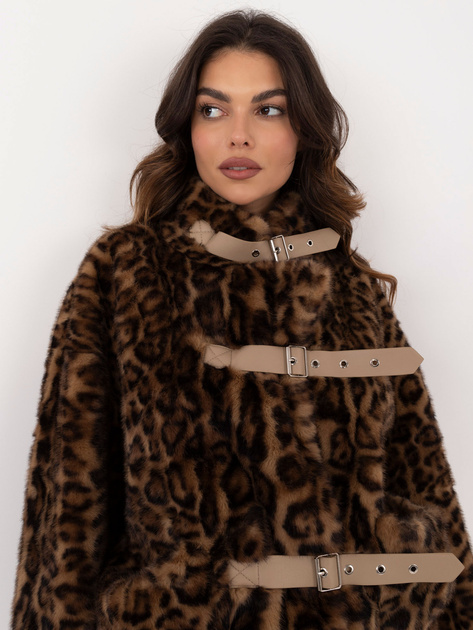 Hurt Camelowa futrzana kurtka zimowa w panterkę