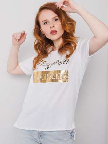 Biały t-shirt damski z aplikacją Evelyn