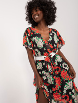 Hurtownia Czarno-czerwona długa sukienka damska z printem