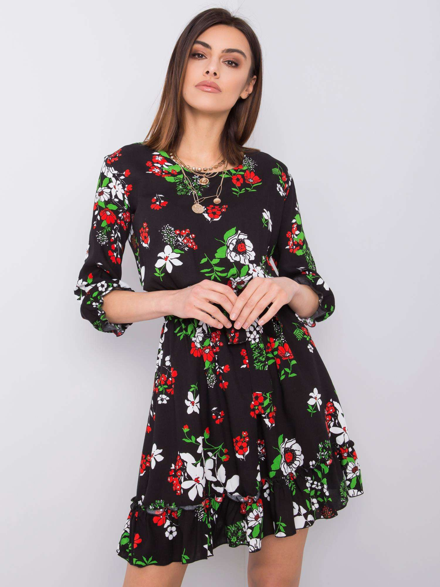 Schwarzes Kleid mit Blumen Arlette.