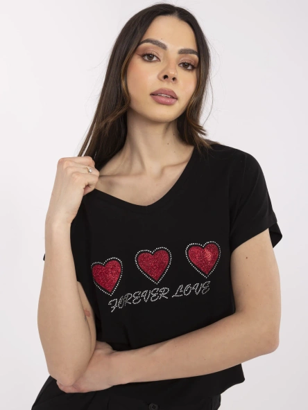 Czarny bawełniany t-shirt z dżetami