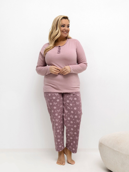 Jasnoróżowa piżama plus size z nadrukiem w motyle