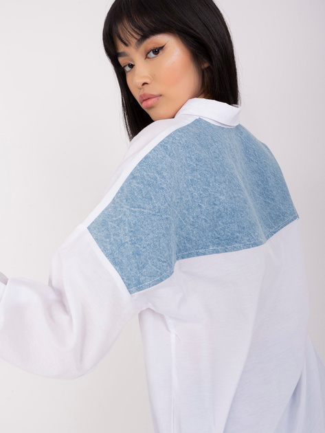 Hurt Biała damska koszula oversize z aplikacjami