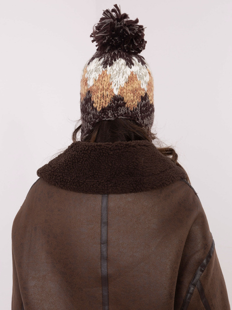 Hurt Brązowa damska czapka uszatka w romby