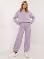 Hurt Liliowy dresowy komplet z bluzą z dekoltem V