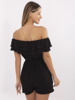 Black muslin jumpsuit with shorts.