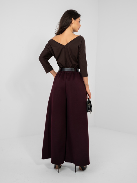 Śliwkowe spodnie spodnie palazzo z paskiem RUE PARIS