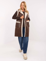 Brązowa długa kamizelka z kieszeniami