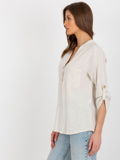 Hurt Jasnobeżowa bluzka koszulowa z kieszenią RUE PARIS