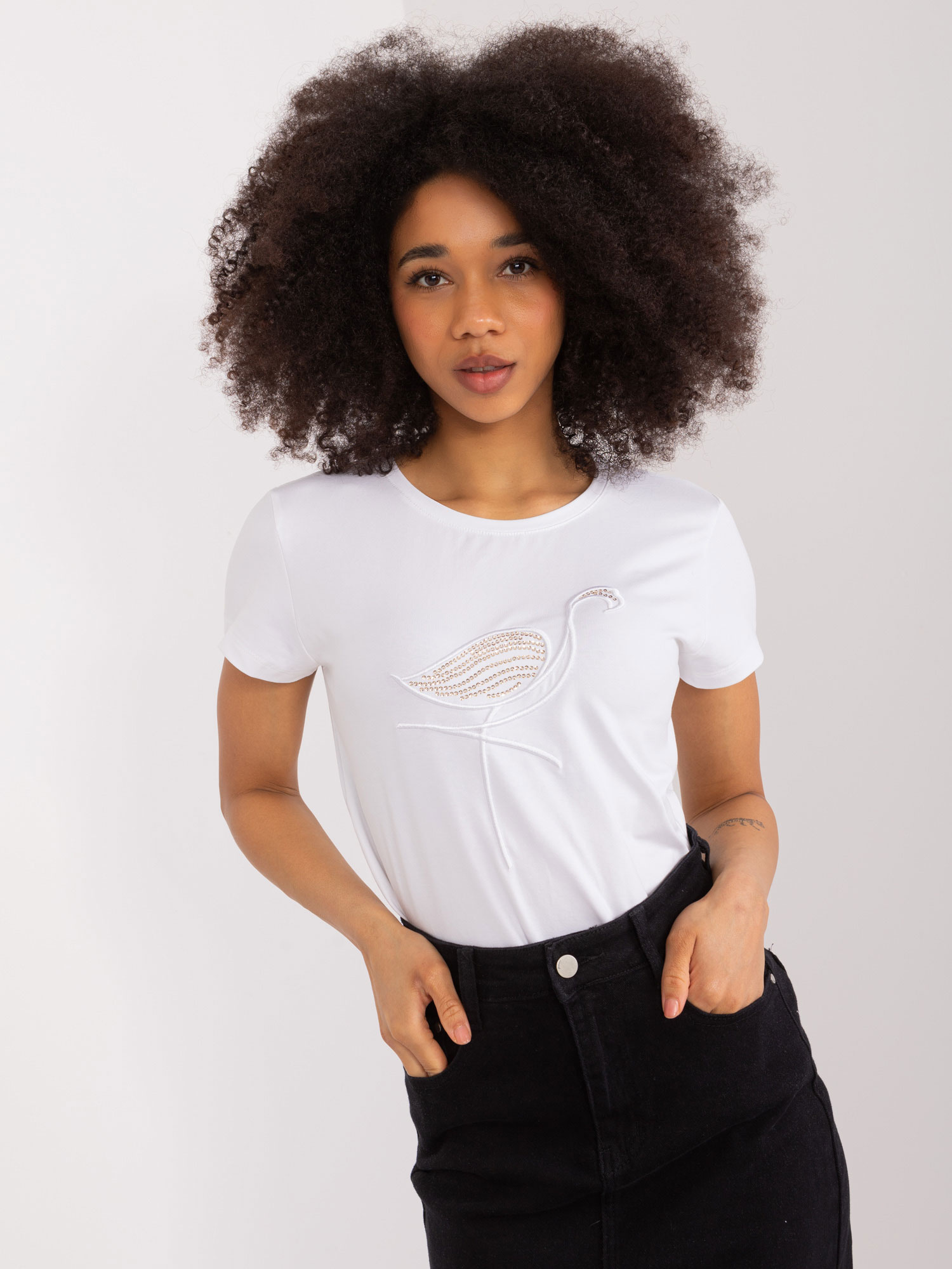 Hurt White women's t-shirt with sequins BASIC FEEL GOOD.