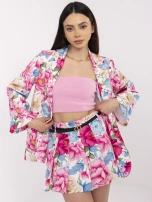 Ecru-mėlynas komplektas su kimono kirpimo švarku.