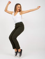 Hurtownia Ciemne khaki proste spodnie z materiału z kieszeniami 