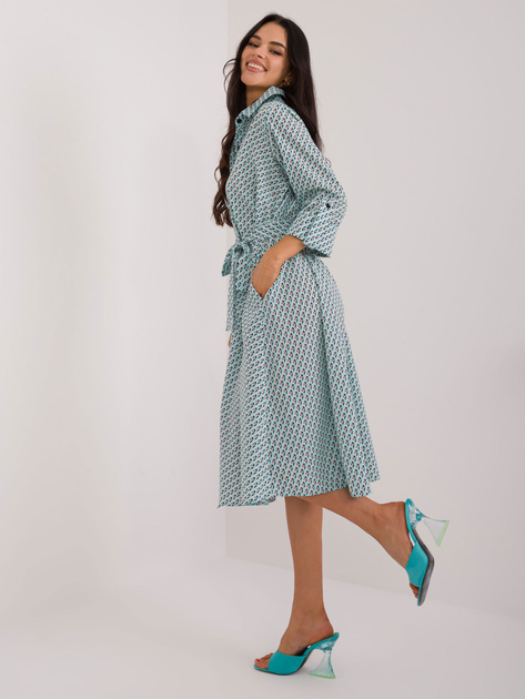 Hurt Miętowa sukienka koszulowa z rękawem 3/4