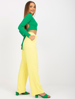 Hurt Jasnożółte spodnie z materiału z szeroką nogawką RUE PARIS  