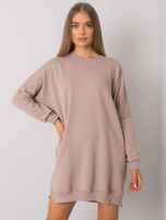 Ciemnobeżowa sukienka dresowa z długim rękawem Odile RUE PARIS