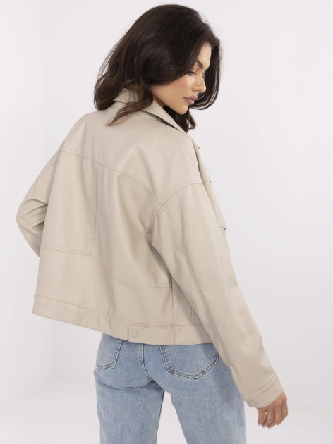 Beżowa kurtka z ekoskóry z kołnierzykiem