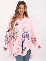 Hurt Jasnoróżowa długa koszula oversize z nadrukiem