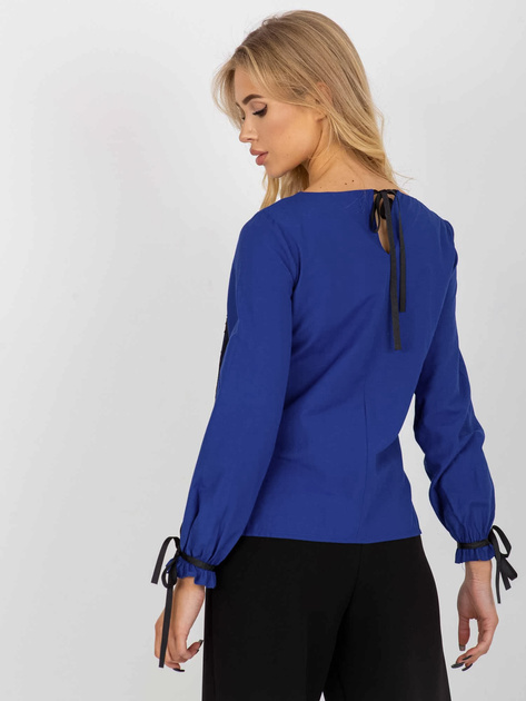 Hurtownia Kobaltowa bluzka wizytowa z koronkową wstawką