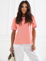 Fluo pomarańczowo-różowy damski t-shirt z bawełny RUE PARIS