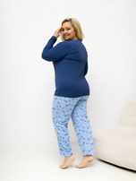 Tmavě modrá pyžama plus size s kalhotami s růžemi.