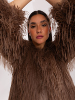 Hurt Brązowa futrzana kurtka przejściowa z kieszeniami