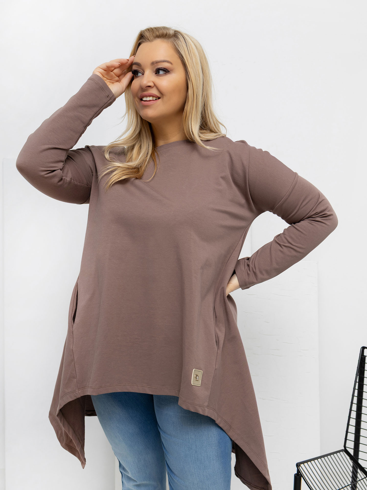 Světle hnědá tunika plus size z bavlny.