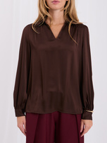 Brown elegant blouse for the office with shine.
