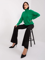 Hurt Zielony sweter golf damski z warkoczami 