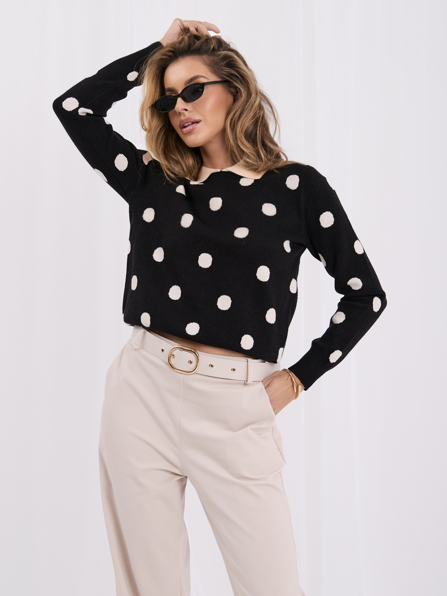 Black elegant polka dot sweater.