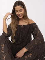 Tmavě hnědá krajková blůza boho.