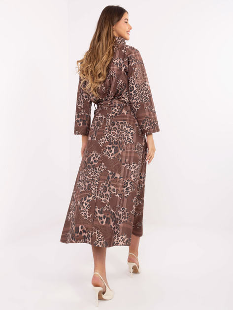 Brązowo-ciemnobeżowa rozkloszowana spódnica z paskiem