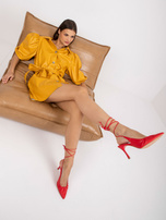 Żółta koszulowa sukienka na co dzień ze skóry ekologicznej 