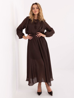 Dunkelbraunes Kleid mit langem Schal in der Taille RUE PARIS.