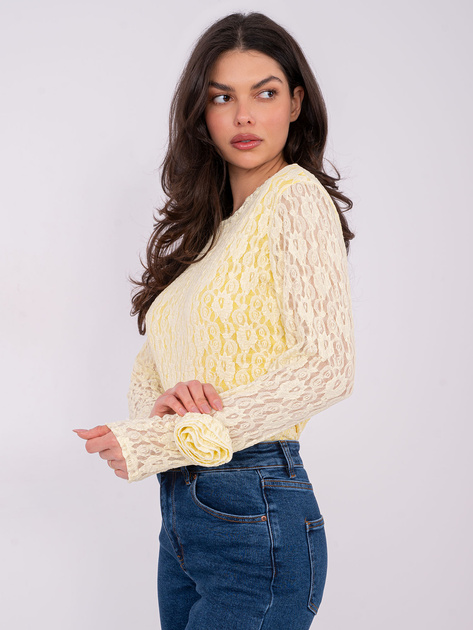 Jasnożółta damska bluzka z ozdobnymi różami