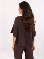 Ciemnobrązowy sweter nietoperz z dekoltem V