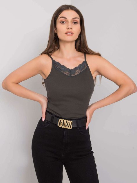 Ciemny khaki top prążkowany Armine