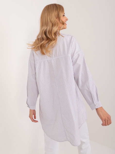 Hurt Jasnoszara długa koszula rozpinana w paski