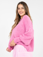 Różowy damski sweter oversize z wełną 