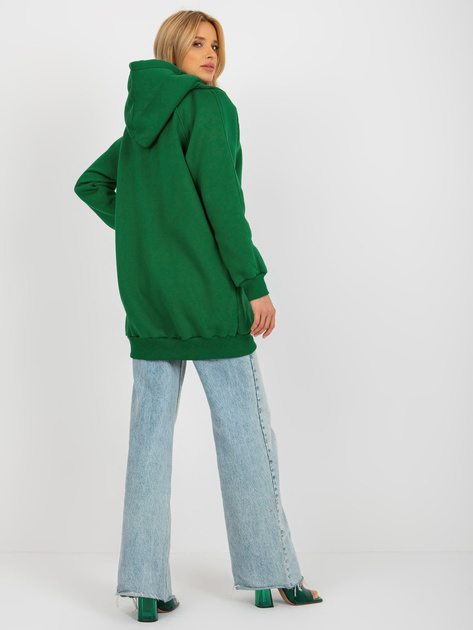 Hurt Ciemnozielona długa dresowa bluza basic z kapturem