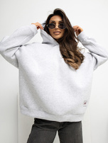 Jasnoszara ocieplana bluza z kapturem RUE PARIS 