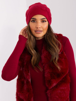 Hurtownia Bordowa czapka damska z dżetami