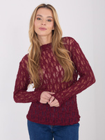 Burgundowa koronkowa bluzka z dekoltem w łódkę