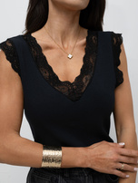 Black cotton top with lace.