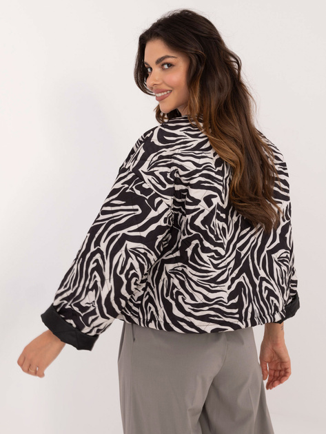 Hurt Ecru-czarna kurtka przejściowa damska bez zapięcia