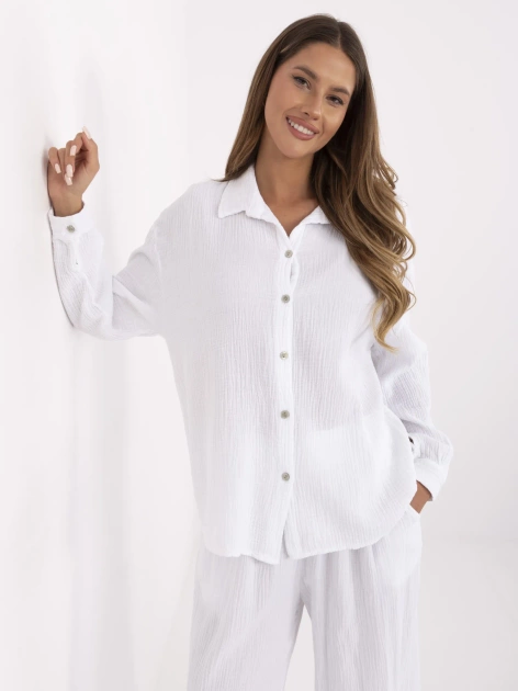 Biała muślinowa koszula damska z kołnierzykiem