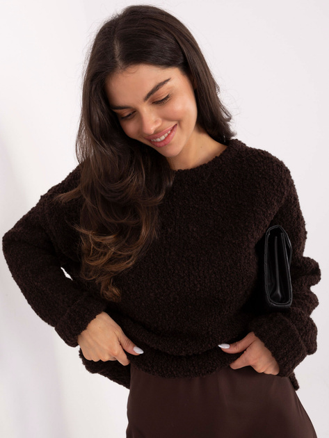 Ciemnobrązowy sweter boucle o kroju oversize