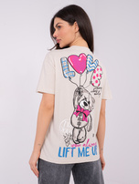 Jasnobeżowy damski t-shirt z bawełny SUBLEVEL 