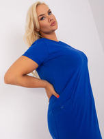 Hurt Kobaltowa prosta sukienka plus size do kolana